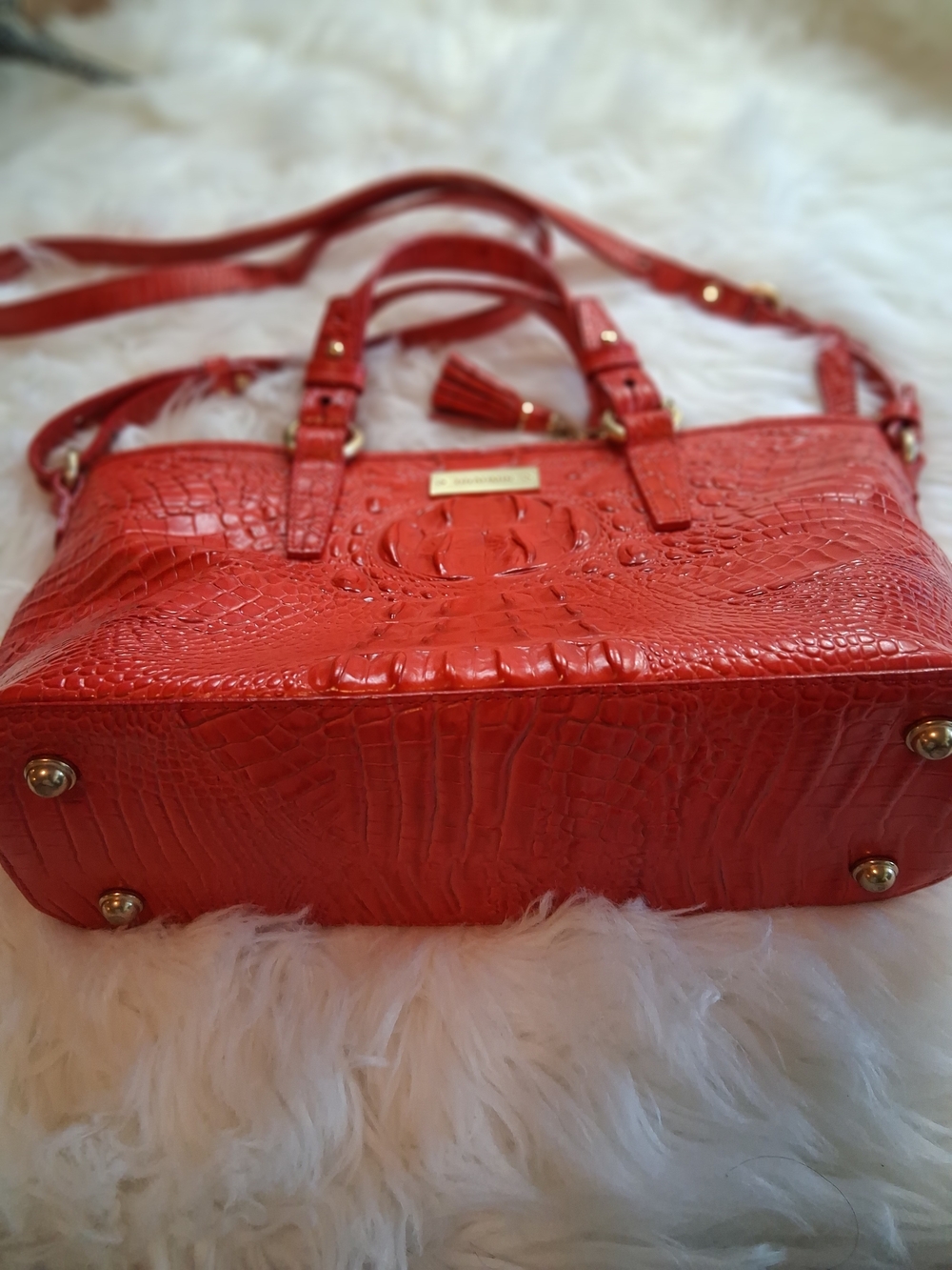 Brahmin Red Croc-Embossed Satchel with Tassel